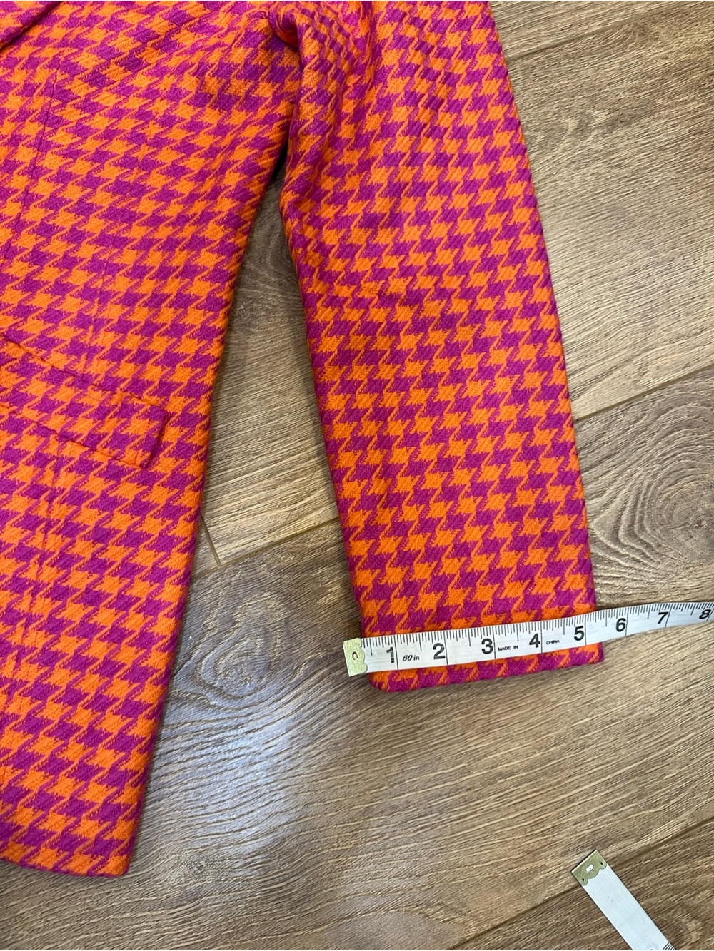 Vintage Pink & Orange Houndstooth Women's Blazer 2 - Picture 9 of 14
